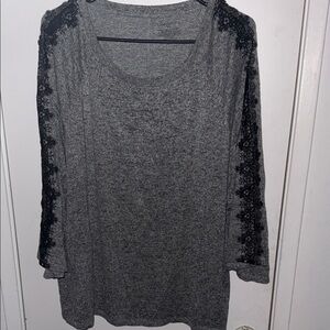 Lane Bryant Charcoal Top with Black Lace Accents